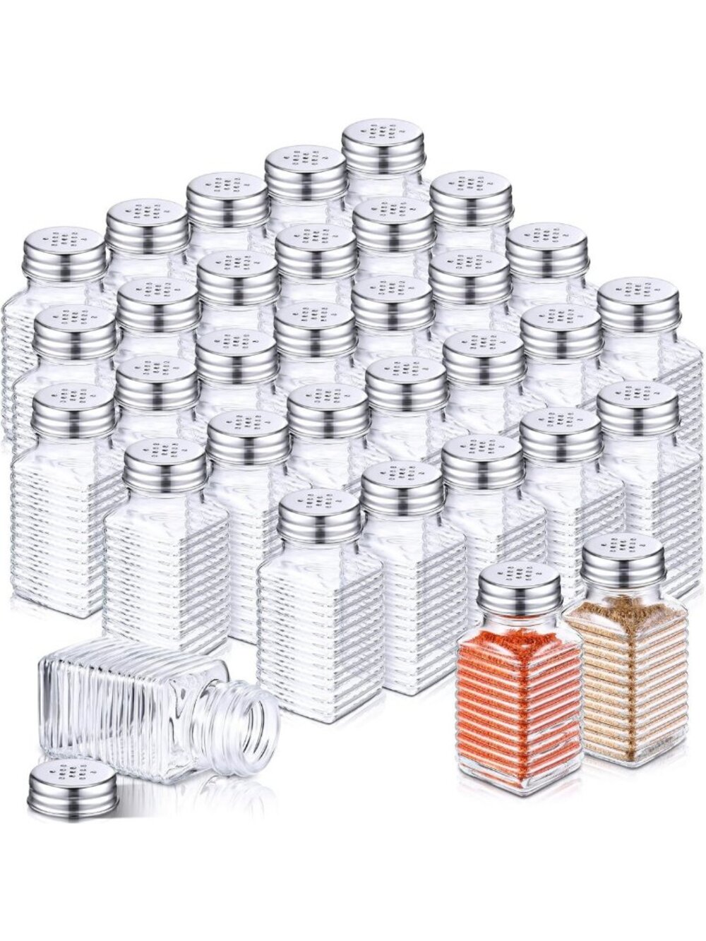 48 Pack Glass Salt Pepper Shakers 2.7oz,Silver,Trendy